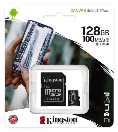 MEMORIA MICROSD KINGSTON CANVAS SELCT PLUS 128GB R.100MB/S CL10 UHS-I U1 V10 A1 - MEMORIA MICROSD KINGSTON CANVAS SELCT PLUS 128GB R.100MB/S CL10 UHS-I U1 V10 A1 -